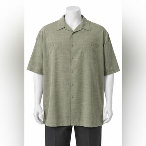Men Green 4XL Monique Short Sleeve Camp Shirt Relaxed Fit Linen & Polyester